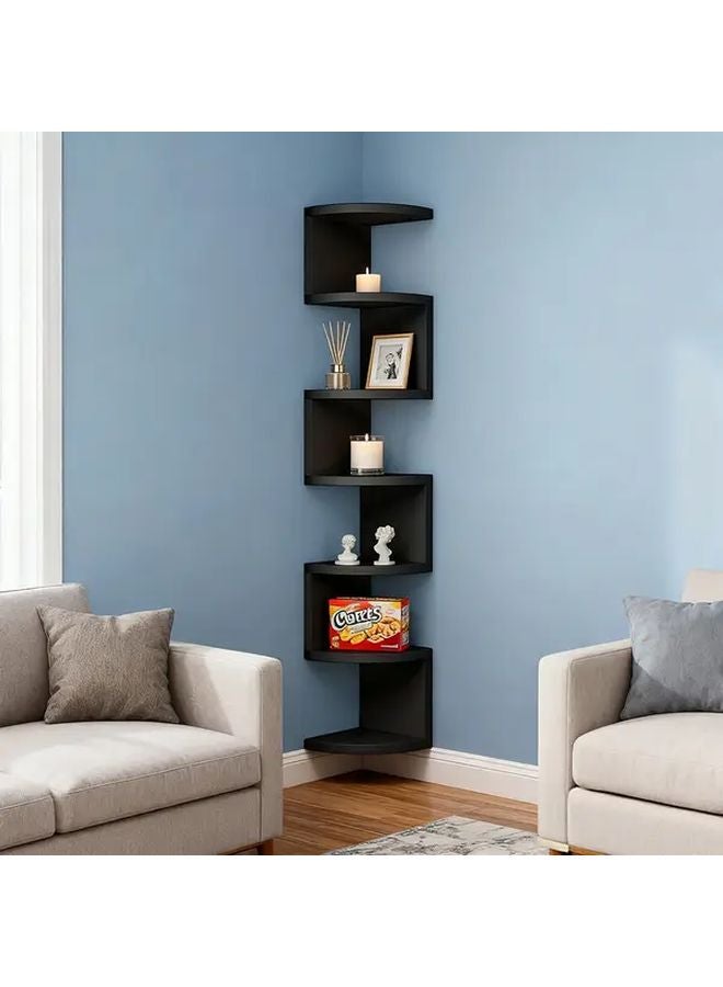 Black Five Tier Wall Mounted Floating Shelf For Living Room Bedroom Bathroom - Image 1